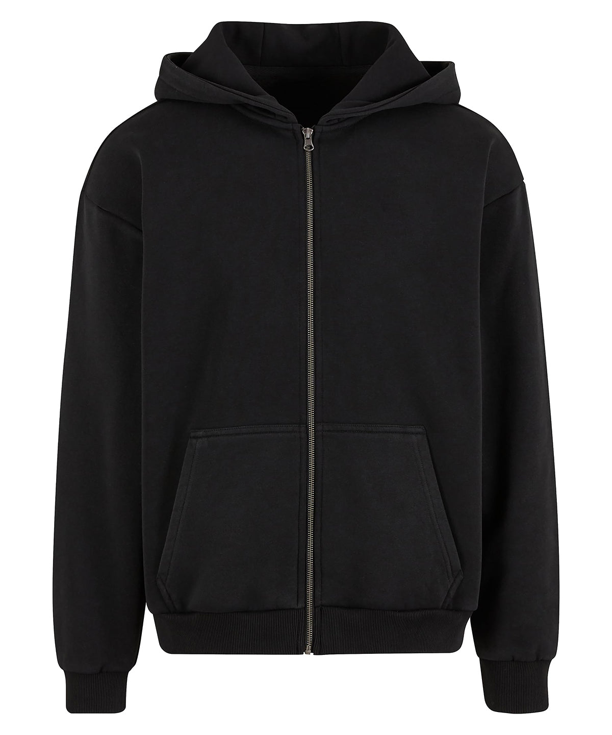 Build Your Brand Vintage heavy zip hoodie in Black, front view