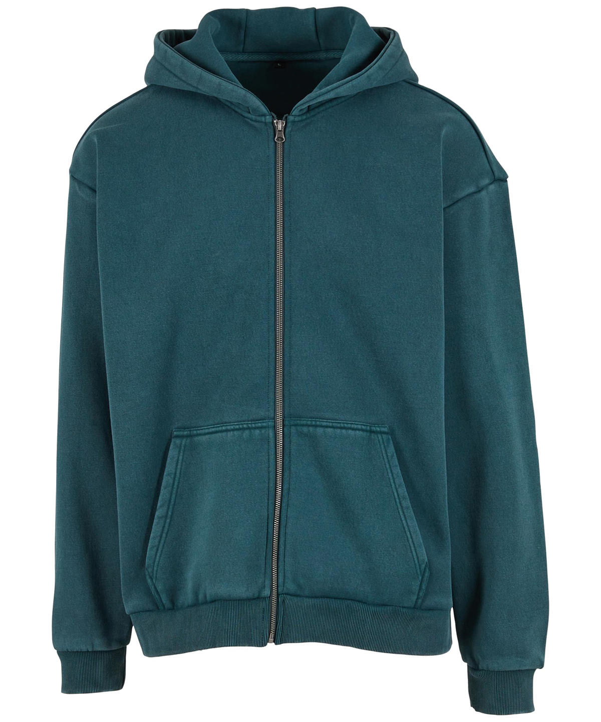 Build Your Brand Vintage heavy zip hoodie in Bottle Green, front view