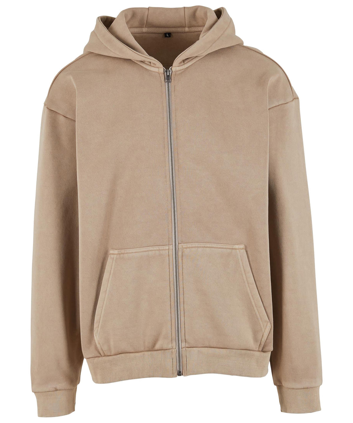 Build Your Brand Vintage heavy zip hoodie in Chalk Dust, front view