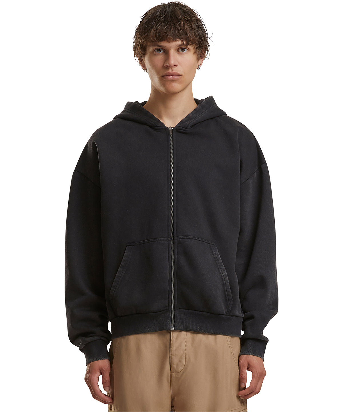 Build Your Brand Vintage heavy zip hoodie, lifestyle photo