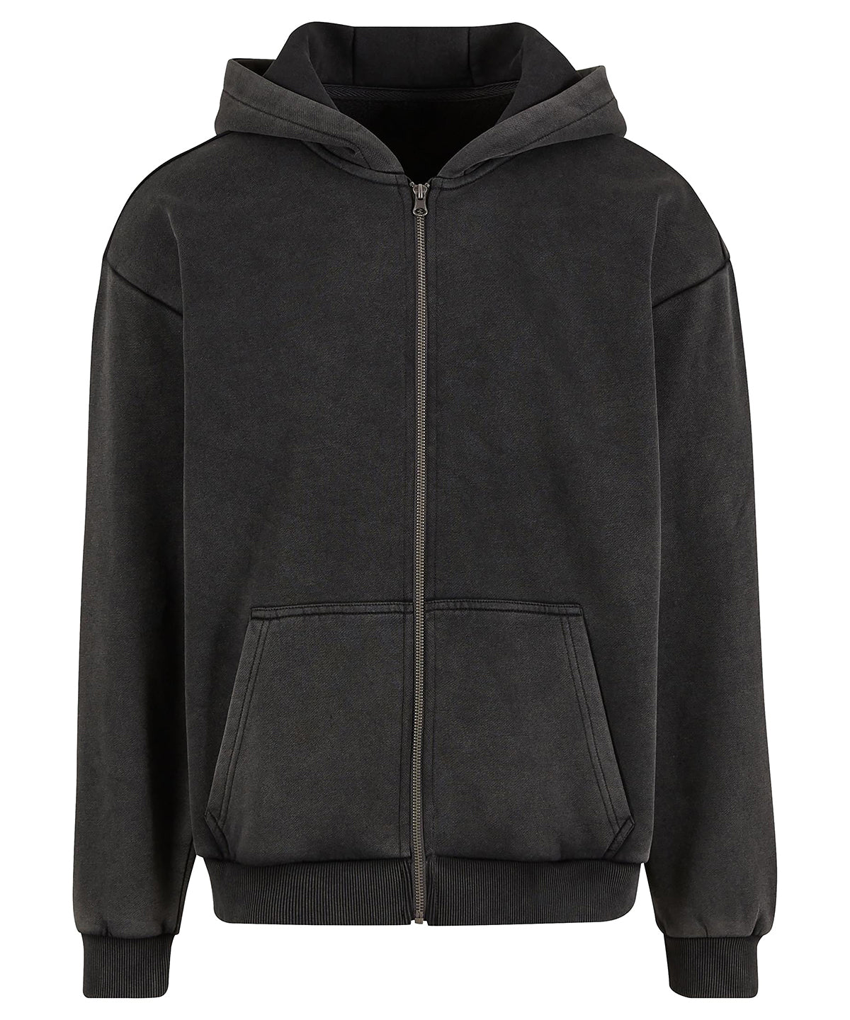 Build Your Brand Vintage heavy zip hoodie in Magnet, front view