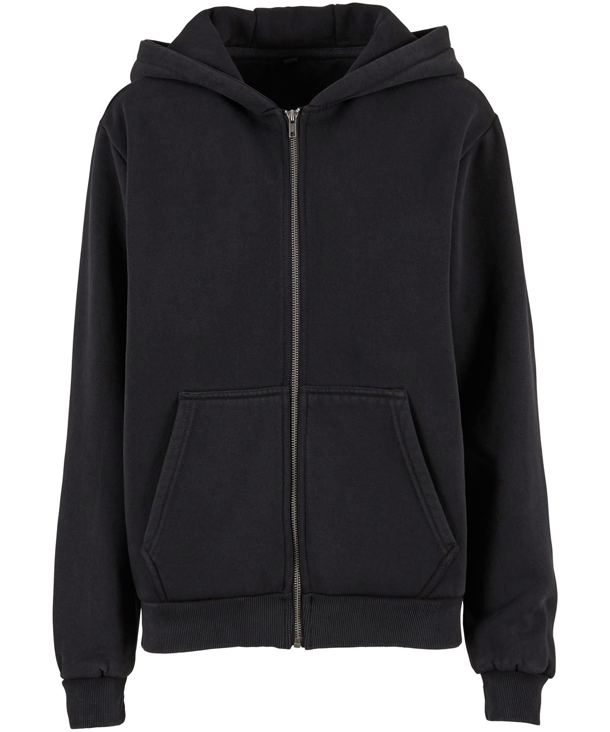 Build Your Brand Women’s vintage heavy zip hoodie in Black, front view