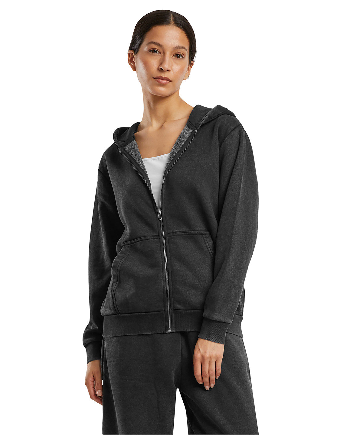 Build Your Brand Women’s vintage heavy zip hoodie, lifestyle photo
