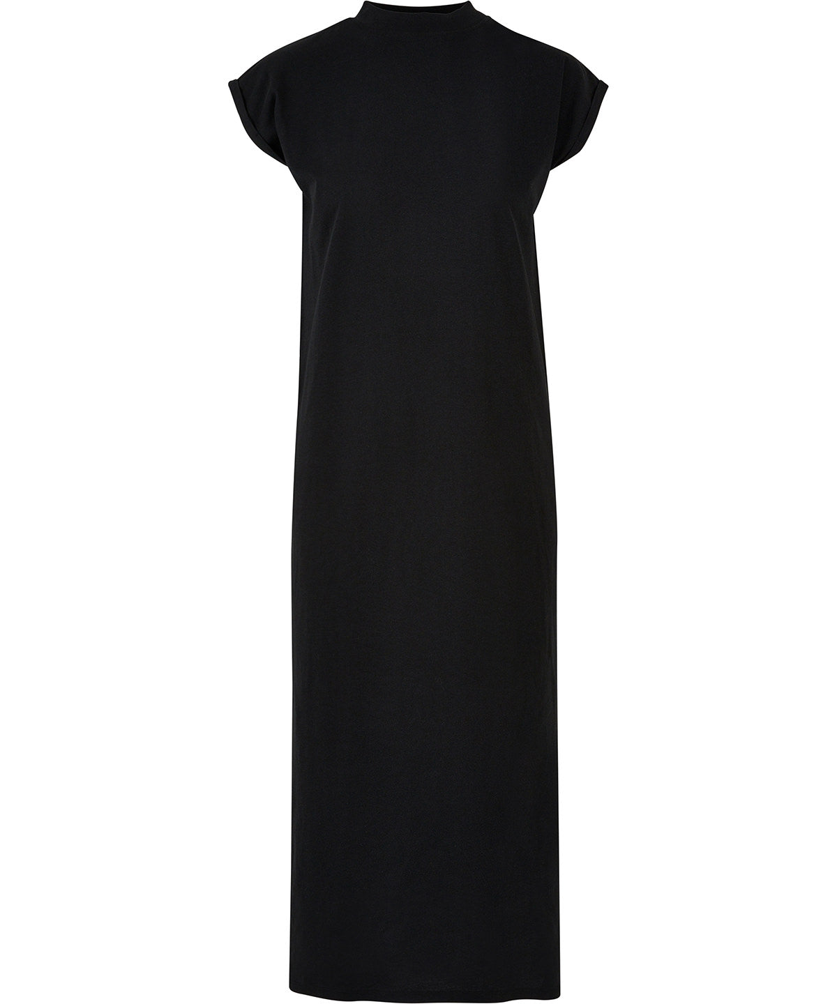 Build Your Brand Women’s long extended shoulder dress in Black, front view