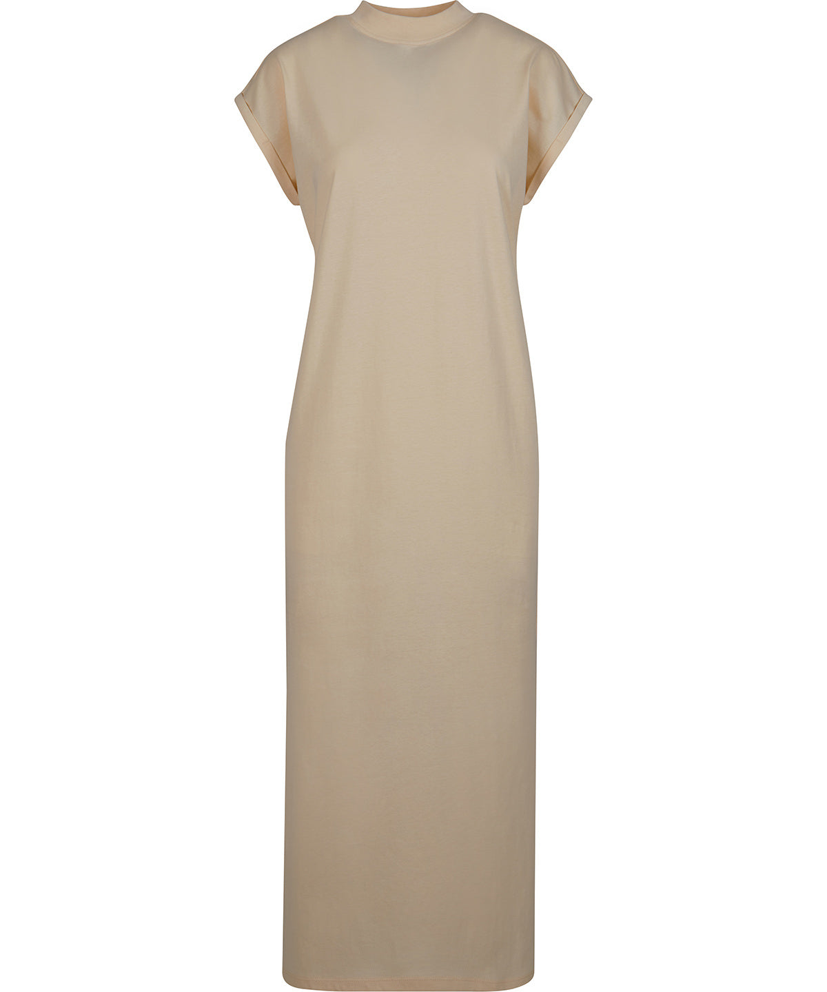Build Your Brand Women’s long extended shoulder dress in White Sand, front view