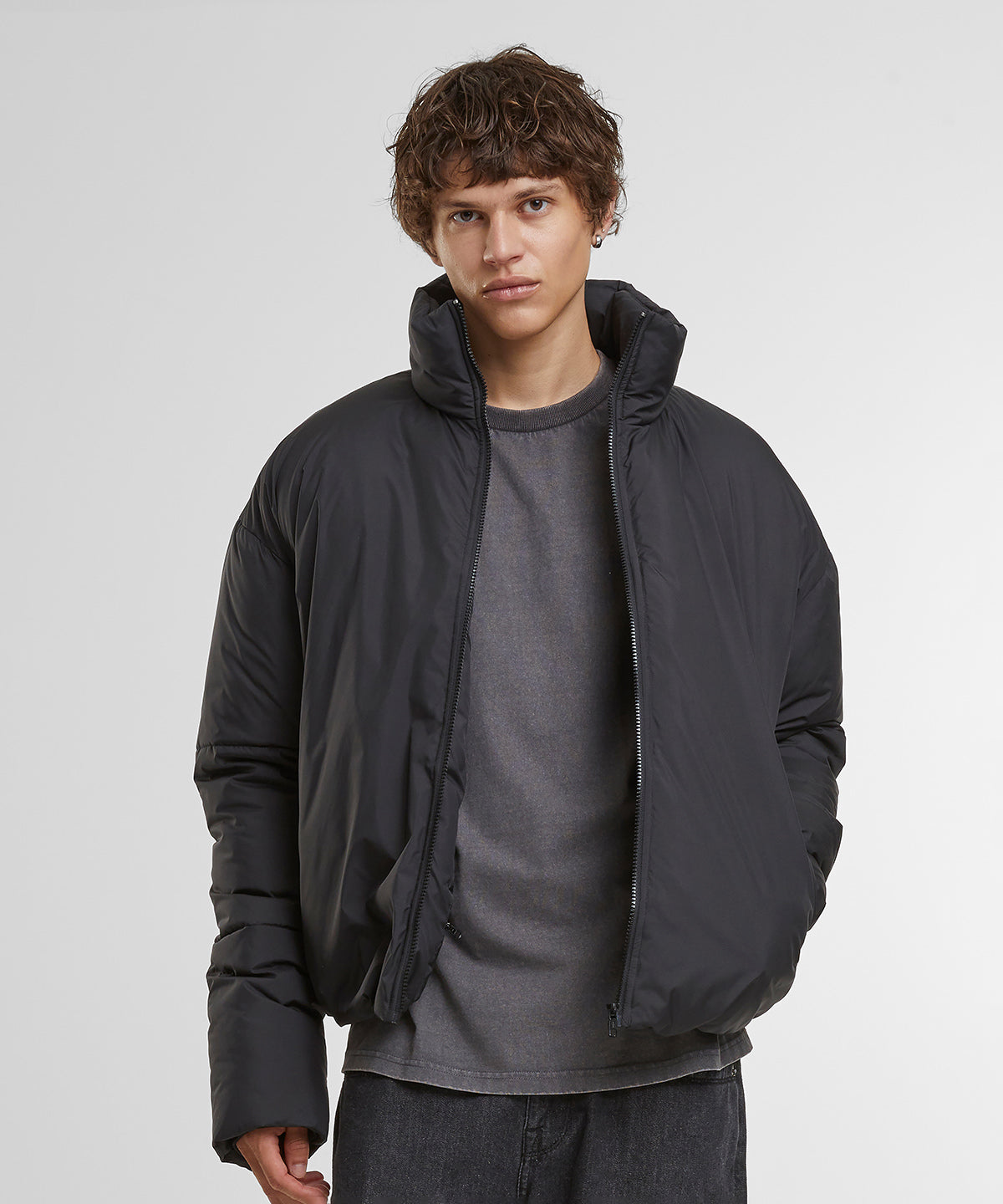 Build Your Brand Oversized puffer jacket, lifestyle photo