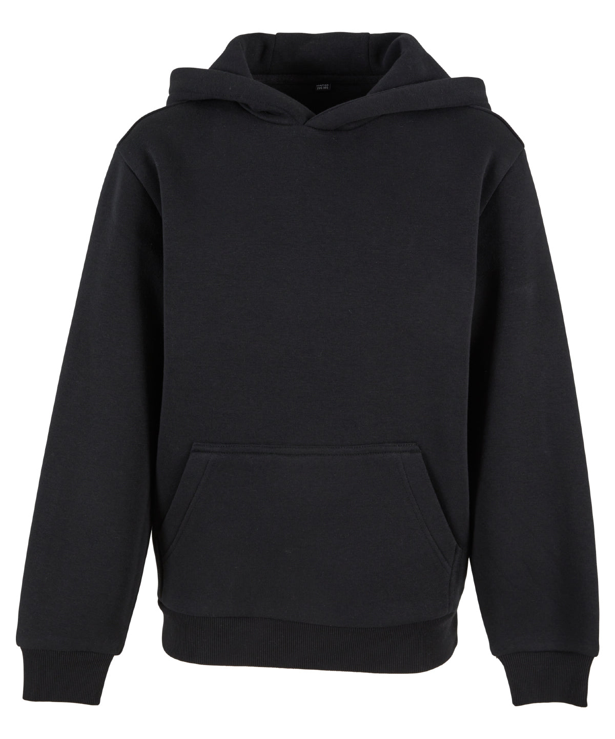 Build Your Brand Kids fluffy hoodie in Black, front view