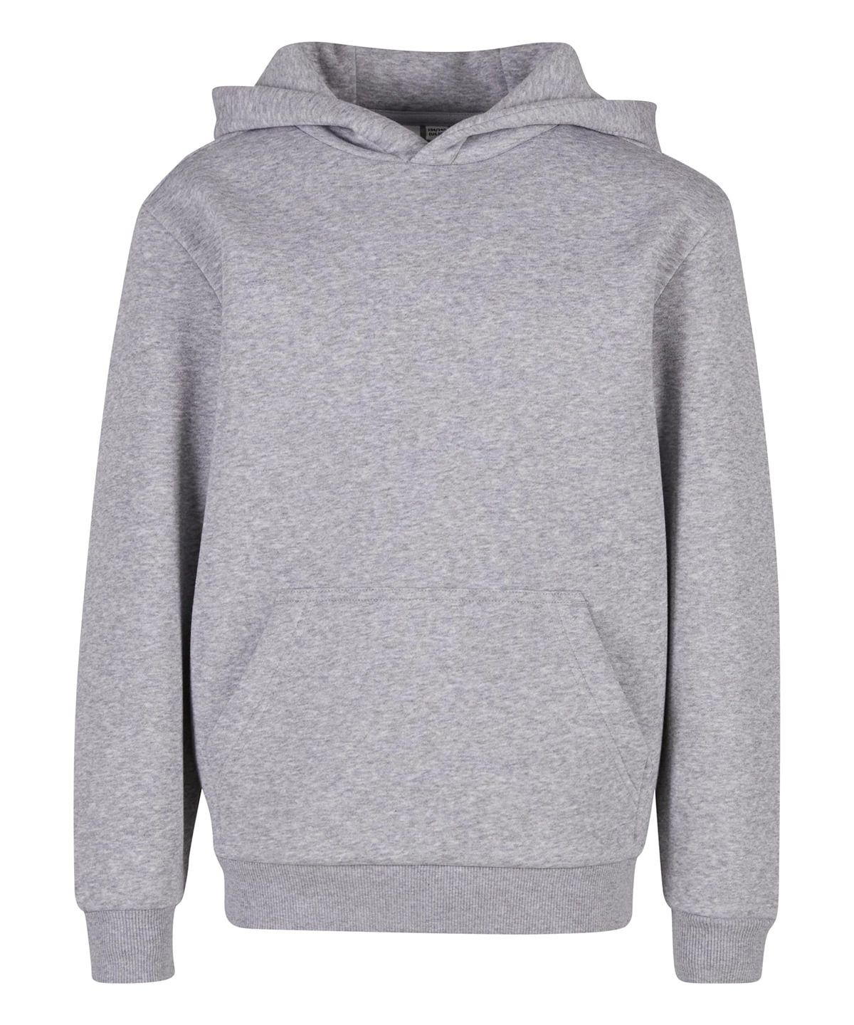 Build Your Brand Kids fluffy hoodie in Heather Grey, front view