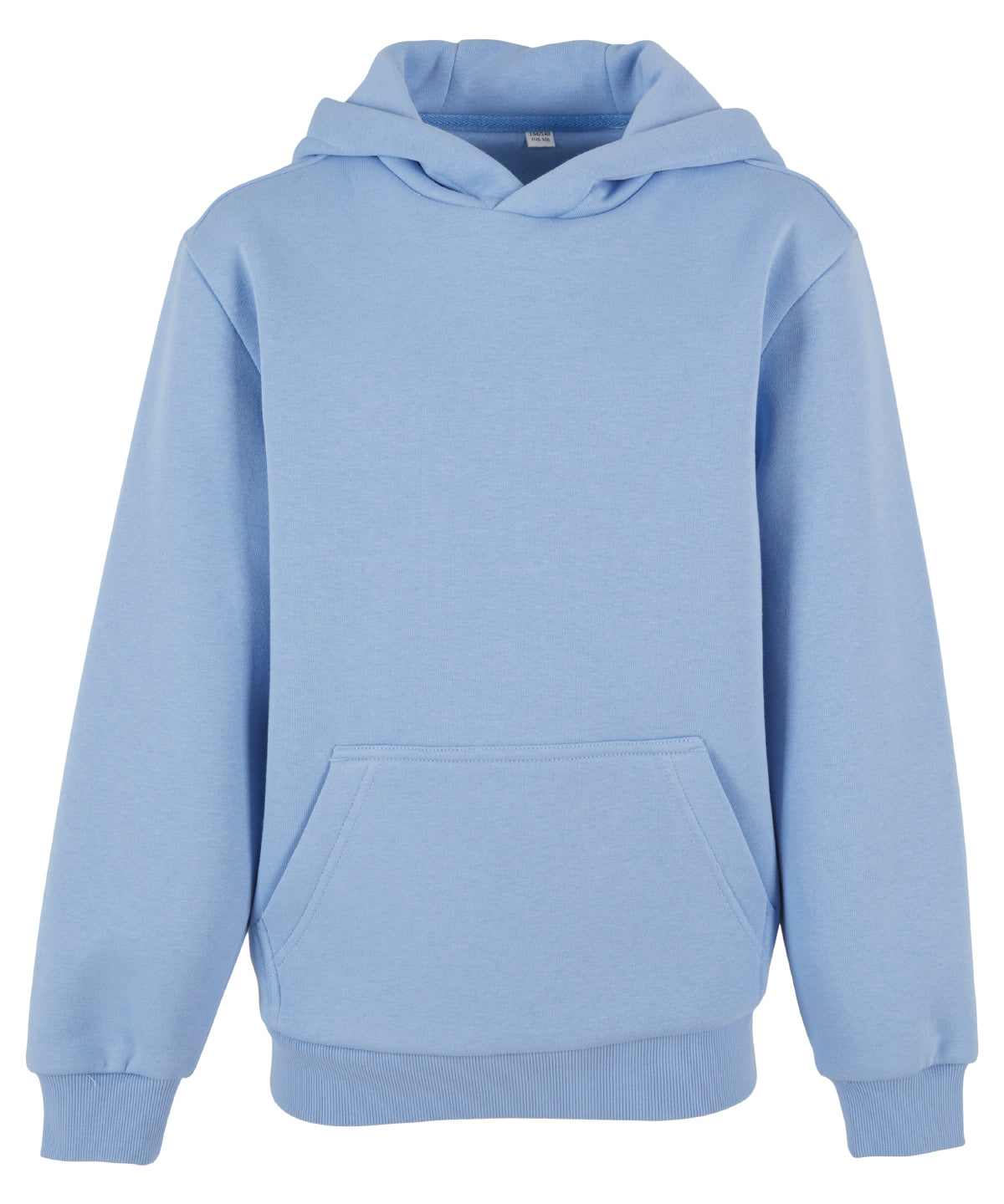 Build Your Brand Kids fluffy hoodie in Powder Blue, front view