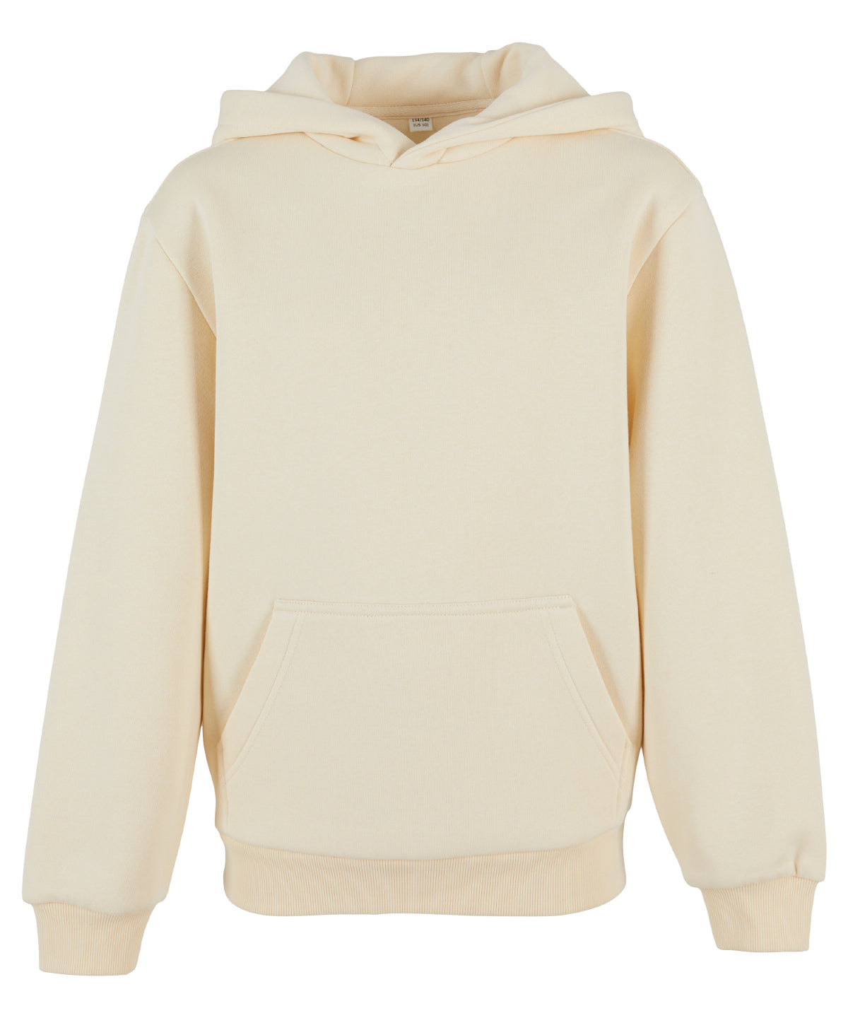 Build Your Brand Kids fluffy hoodie in White Sand, front view