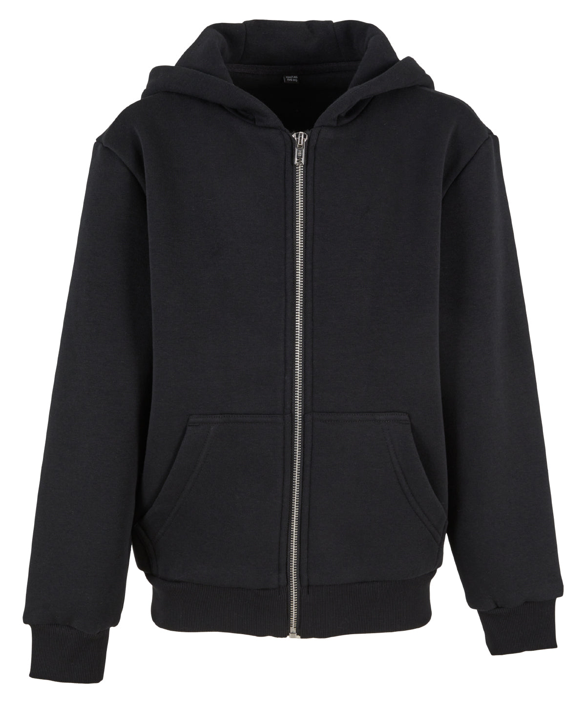 Build Your Brand Kids fluffy zip hoodie in Black, front view