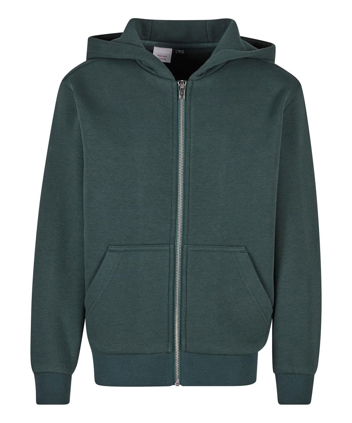 Build Your Brand Kids fluffy zip hoodie in Bottle Green, front view