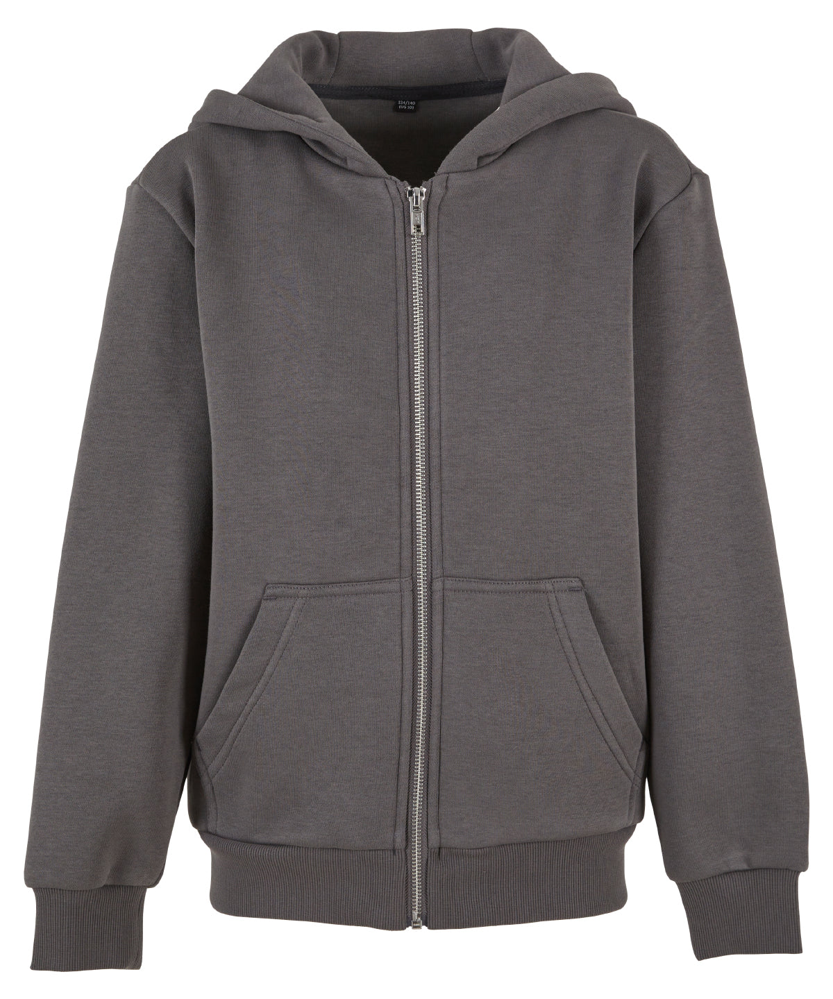 Build Your Brand Kids fluffy zip hoodie in Magnet, front view