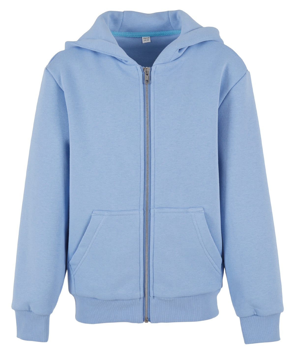 Build Your Brand Kids fluffy zip hoodie in Powder Blue, front view