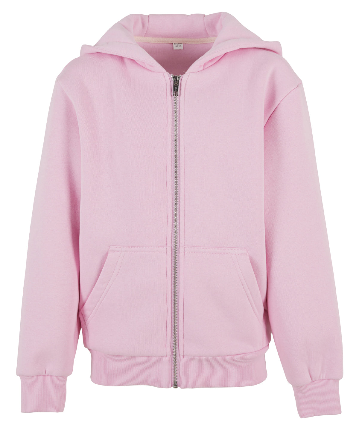Build Your Brand Kids fluffy zip hoodie in Soft Pink, front view