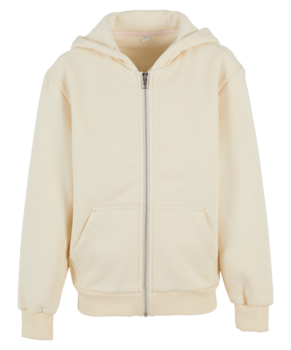 Build Your Brand Kids fluffy zip hoodie in White Sand, front view