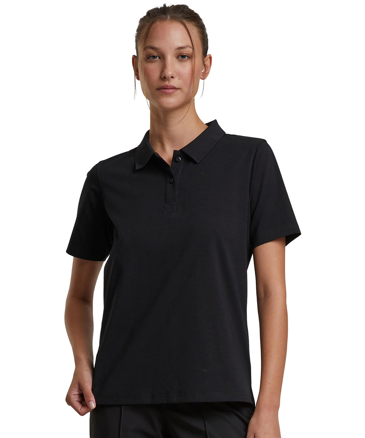 Build Your Brand Women’s Sorona polo tee, lifestyle photo