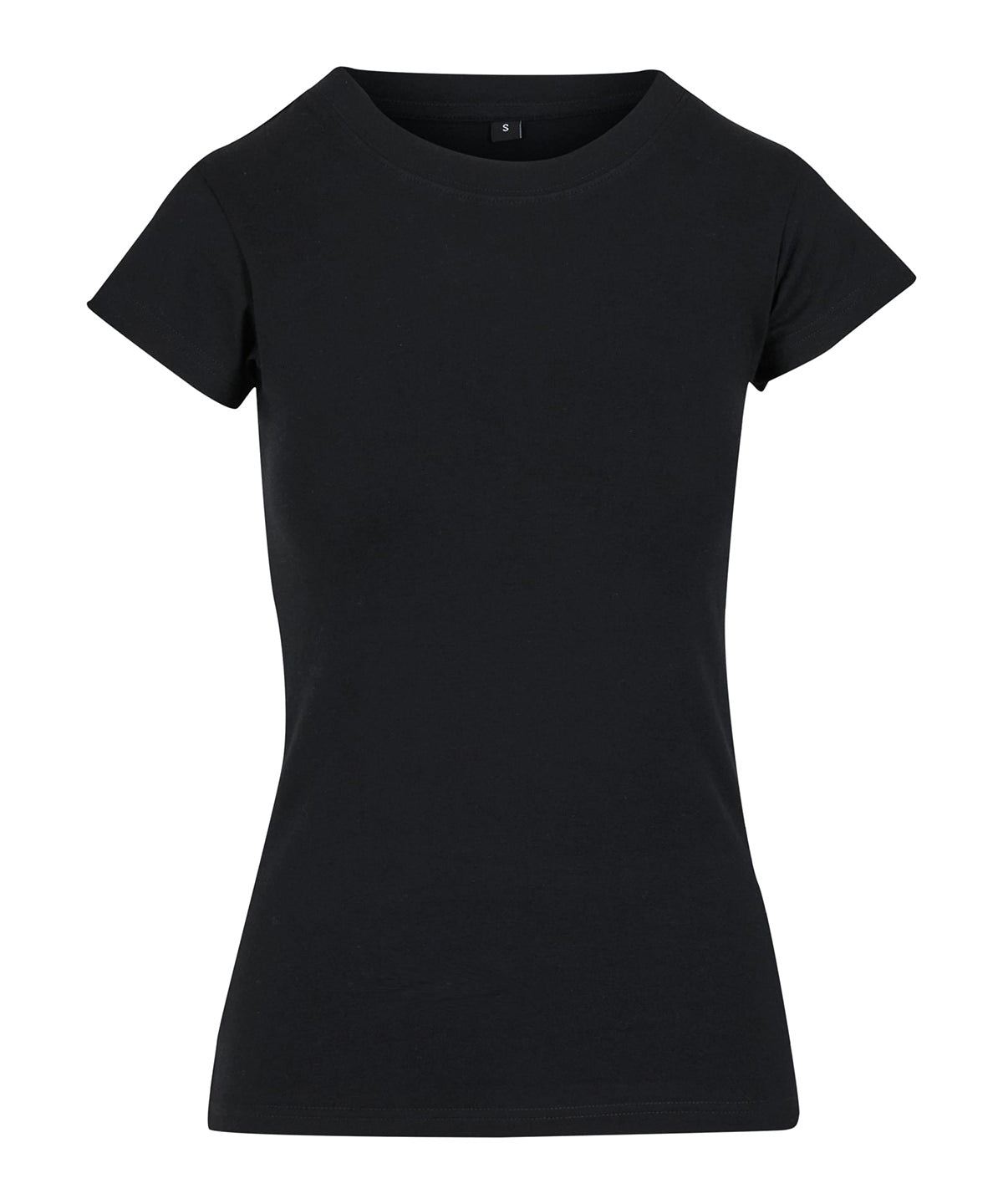 Build Your Brand Women’s stretch tee in Black, front view