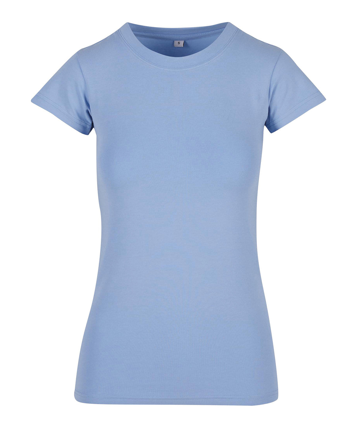 Build Your Brand Women’s stretch tee in Powder Blue, front view