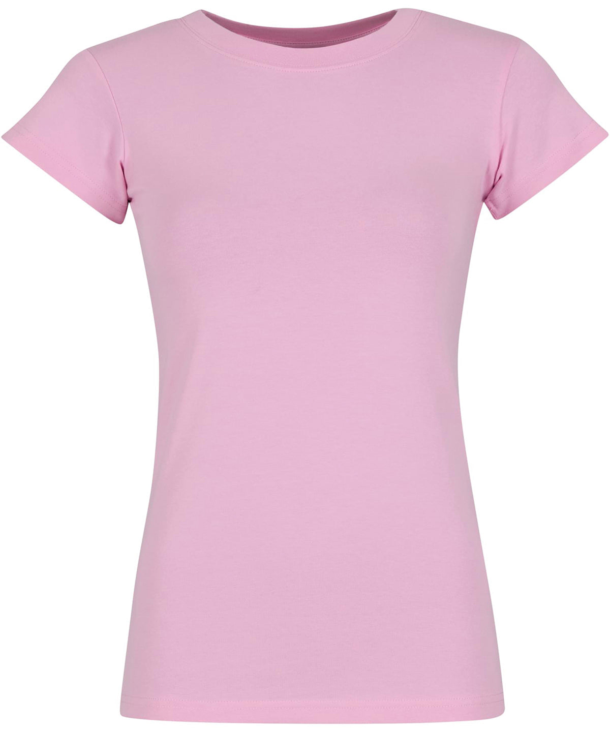 Build Your Brand Women’s stretch tee in Soft Pink, front view