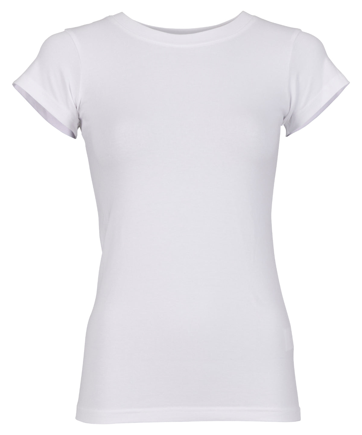 Build Your Brand Women’s stretch tee in White, front view