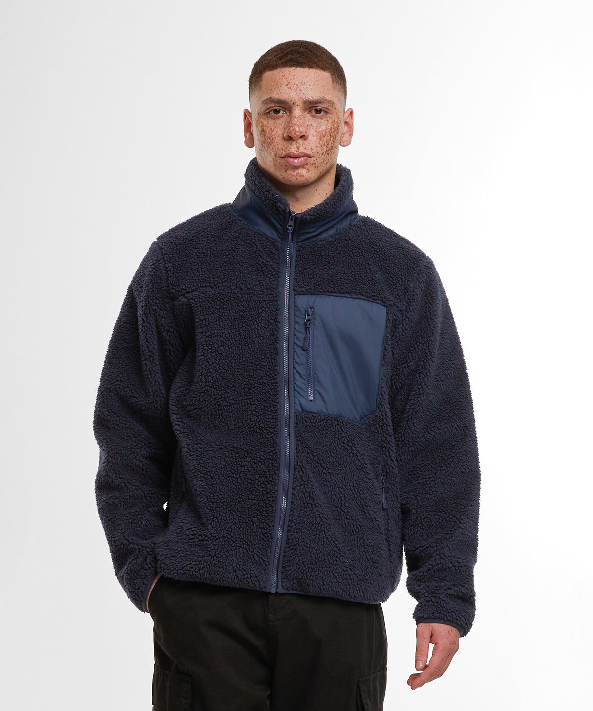 Build Your Brand Bonded sherpa jacket, lifestyle photo