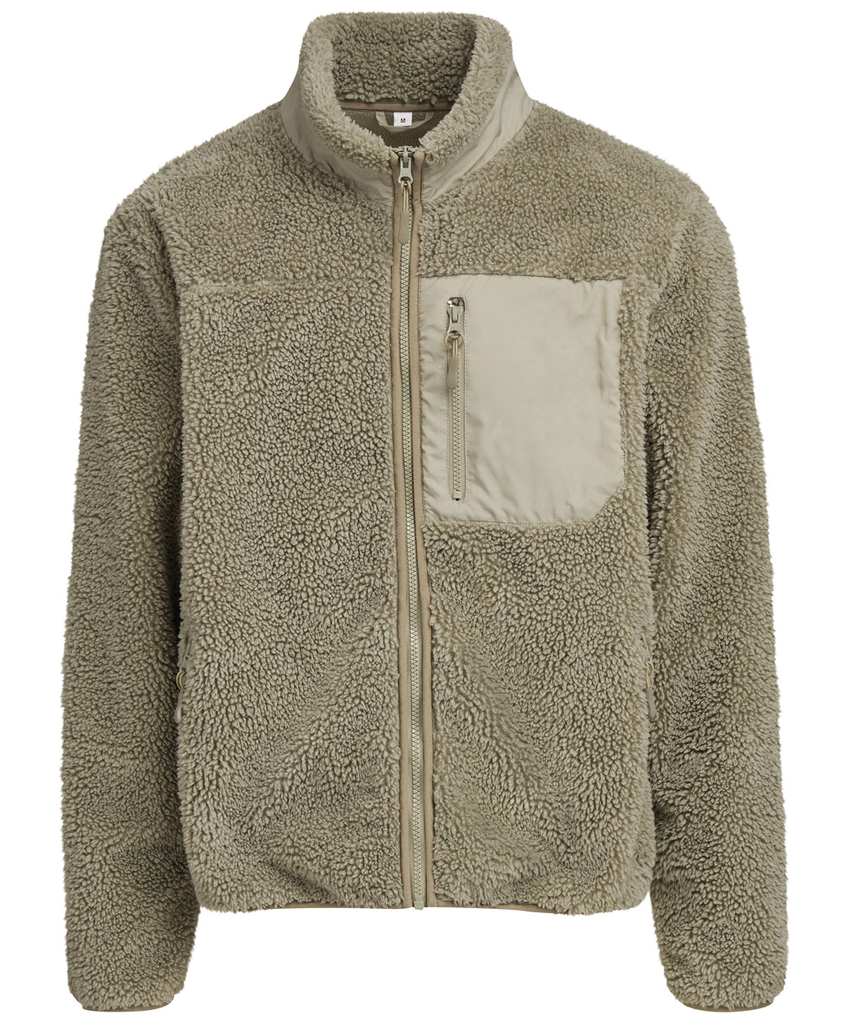 Build Your Brand Bonded sherpa jacket in Pale Olive, front view