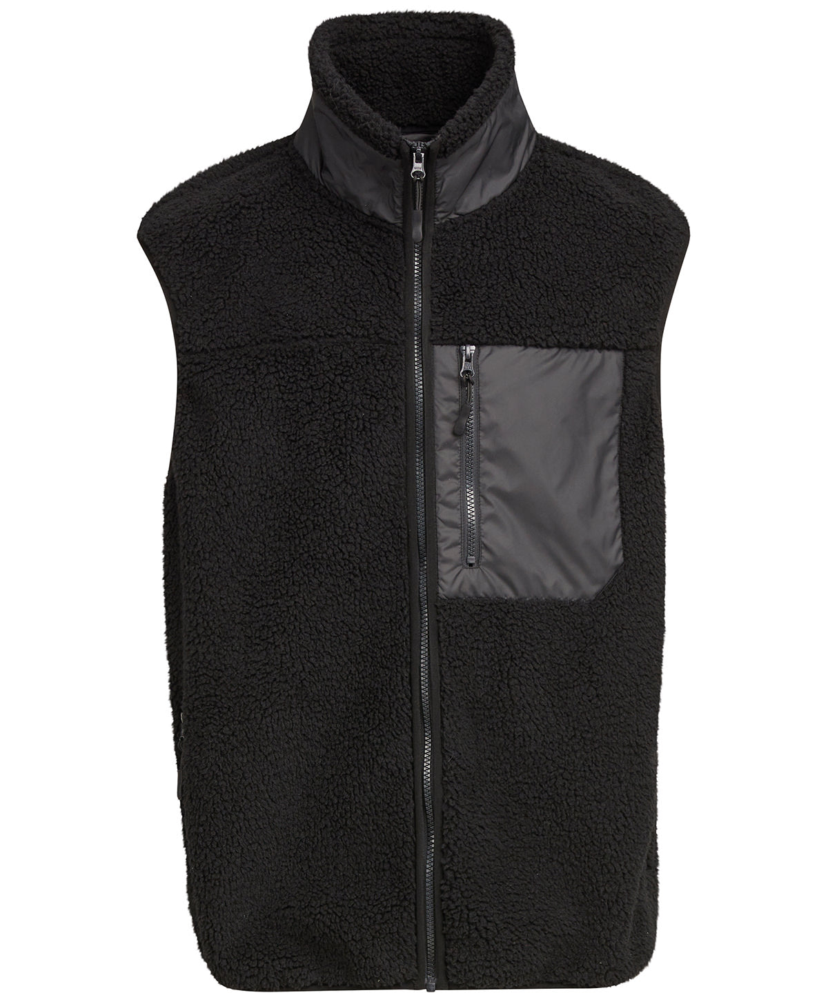 Build Your Brand Bonded sherpa vest in Black, front view