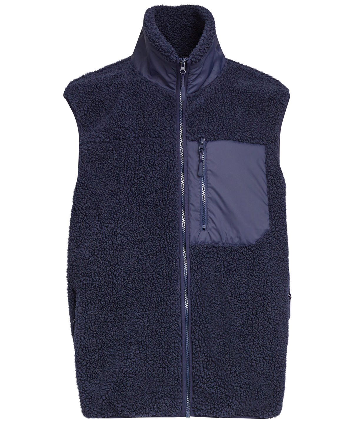 Build Your Brand Bonded sherpa vest in Navy, front view