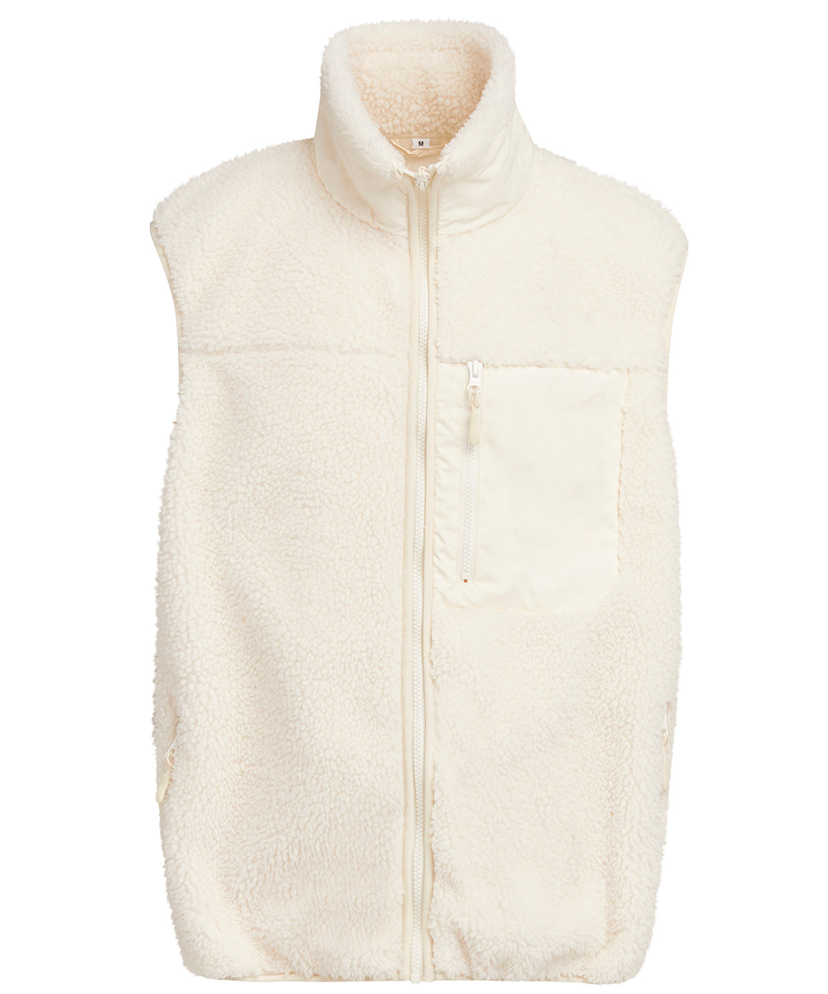 Build Your Brand Bonded sherpa vest in White Sand, front view