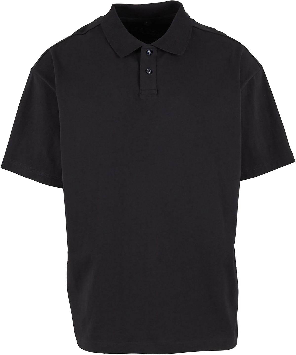 Build Your Brand Oversized polo shirt in Black, front view