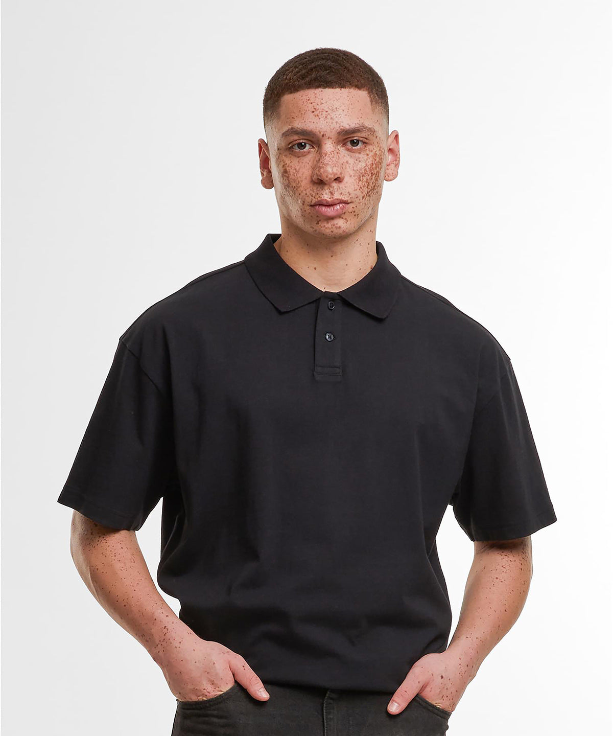 Build Your Brand Oversized polo shirt, lifestyle photo