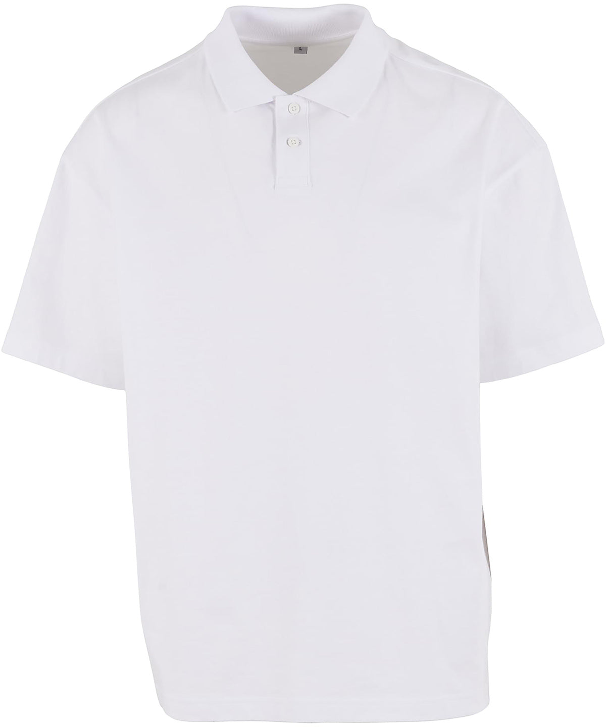 Build Your Brand Oversized polo shirt in White, front view
