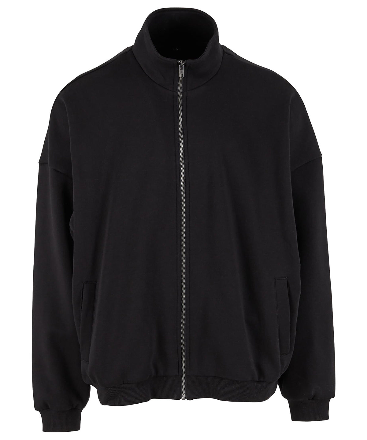 Build Your Brand Oversized zip jacket in Black, front view