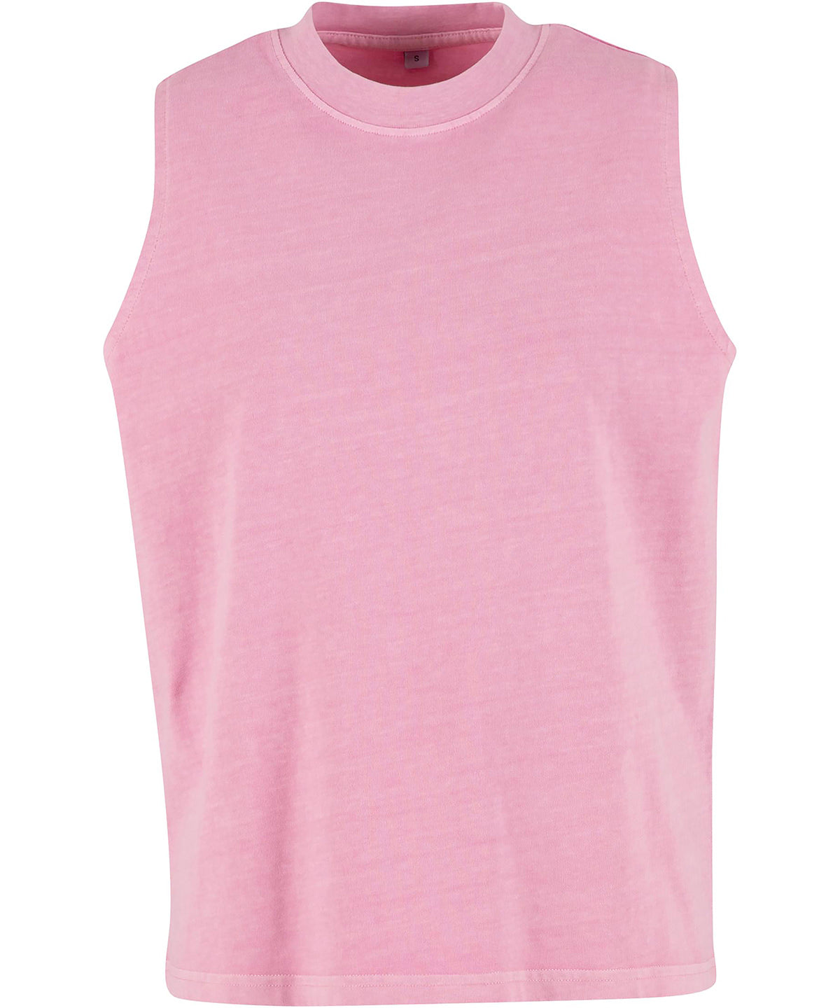 Build Your Brand Women’s vintage washed sleeveless tee in Cool Pink, front view