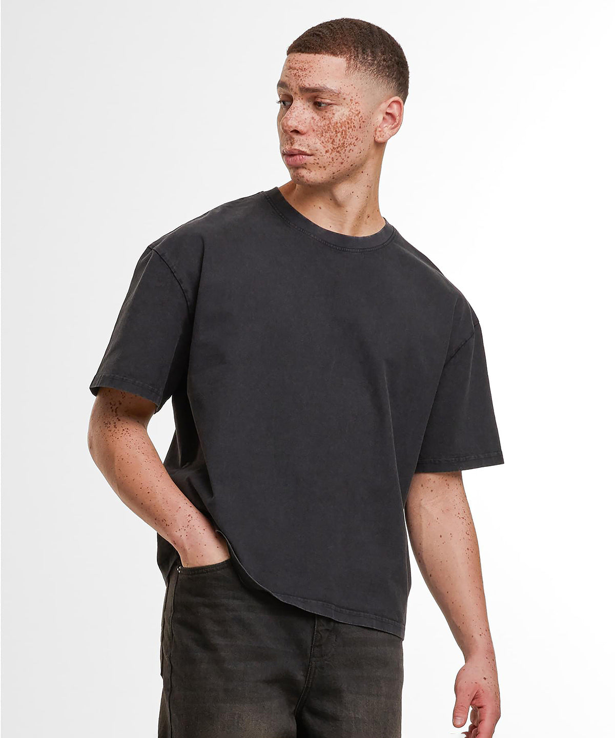 Build Your Brand Vintage cropped heavy oversized tee, lifestyle photo