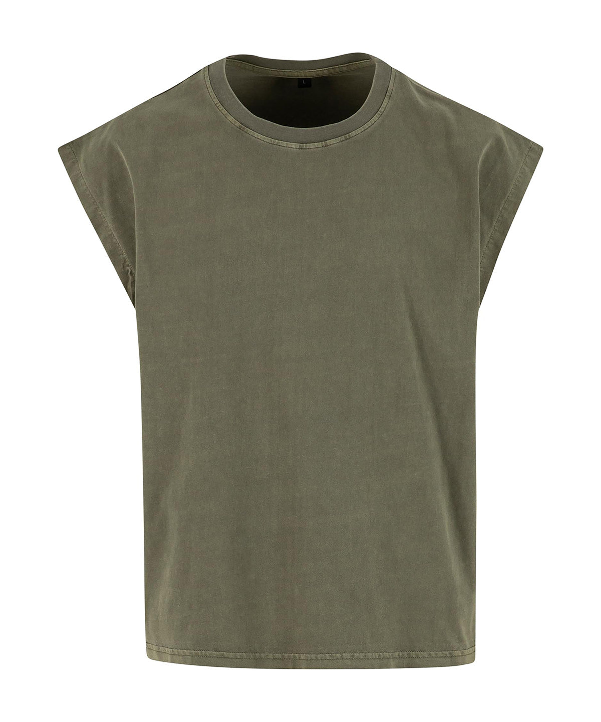 Build Your Brand Vintage cropped heavy sleeveless tee in Warm Khaki, front view