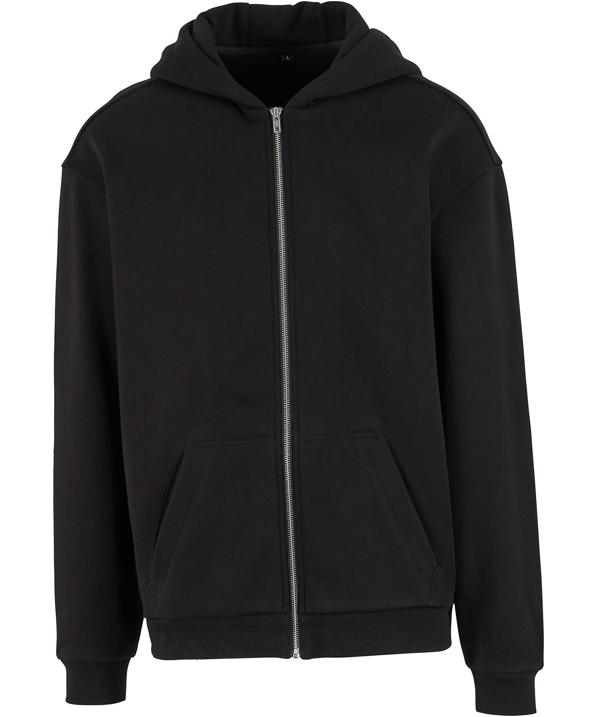 Build Your Brand Loose-fit zip hoodie in Black, front view
