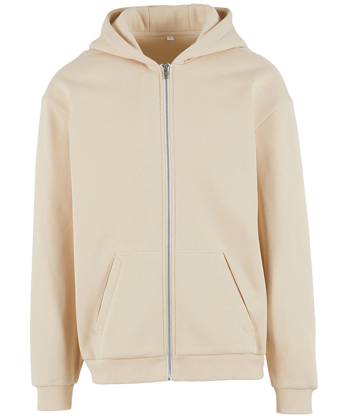 Build Your Brand Loose-fit zip hoodie in Sand, front view
