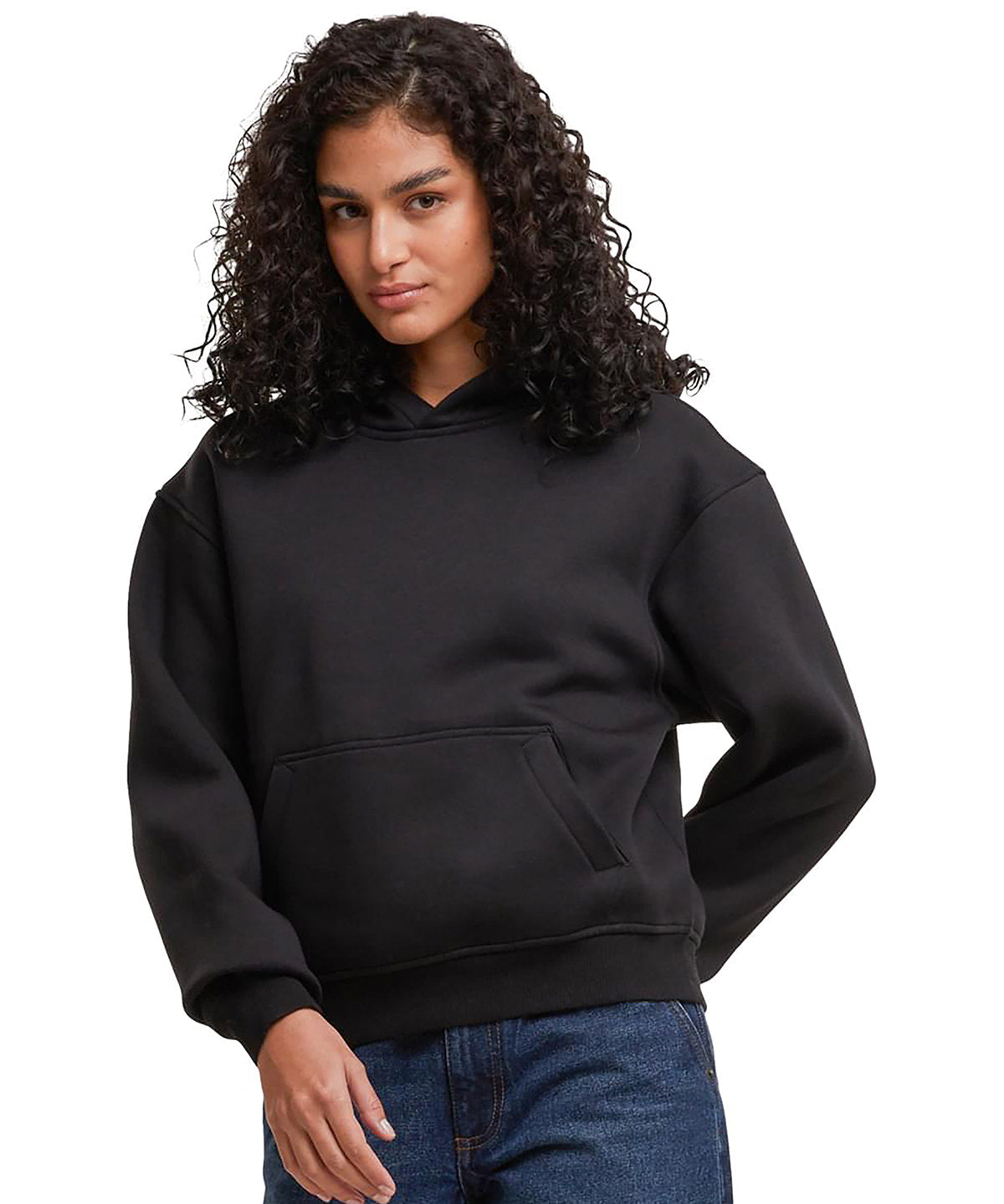 Build Your Brand Women’s loose-fit hoodie, lifestyle photo