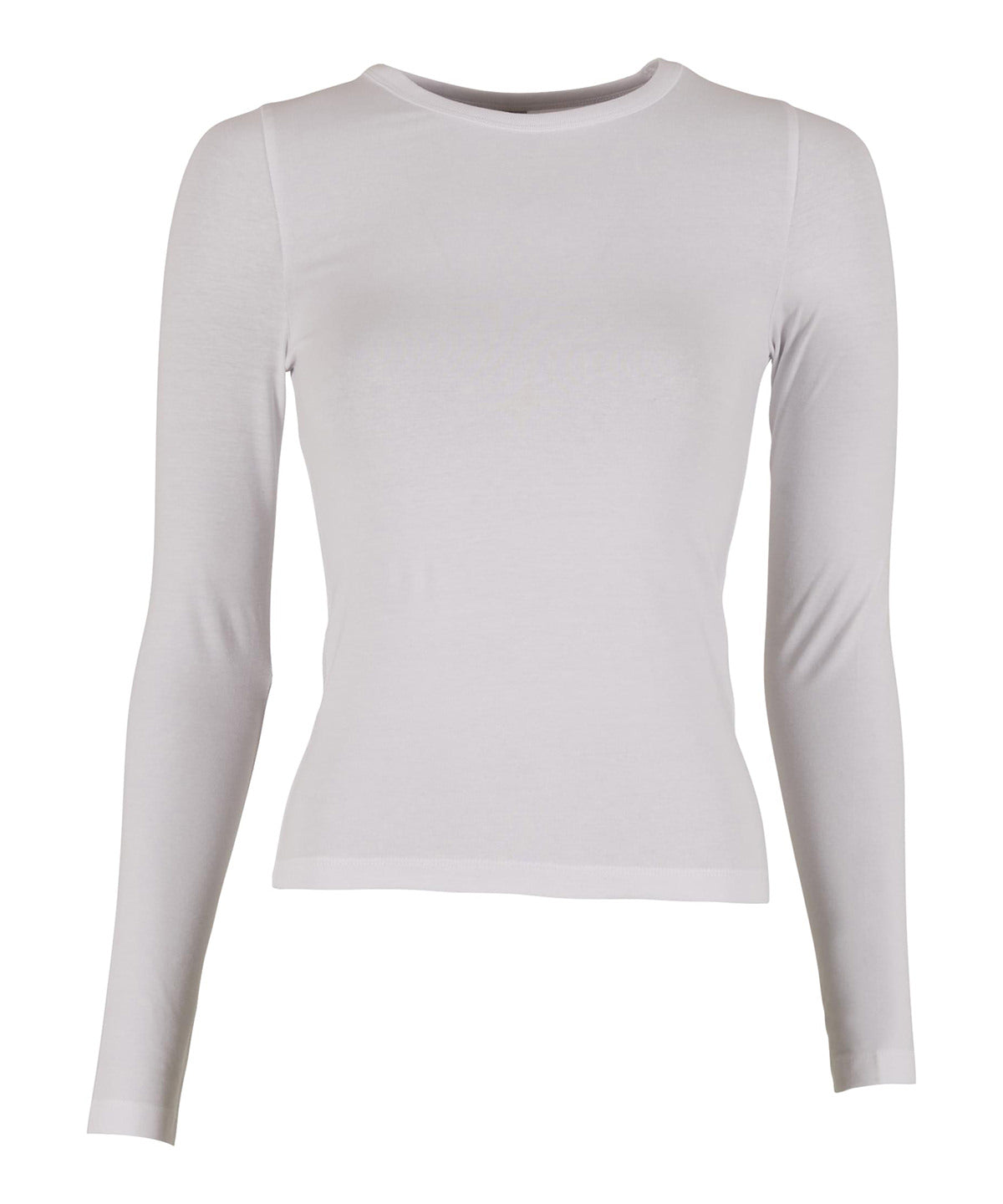 Build Your Brand Women’s ultra slim long sleeve in White, front view