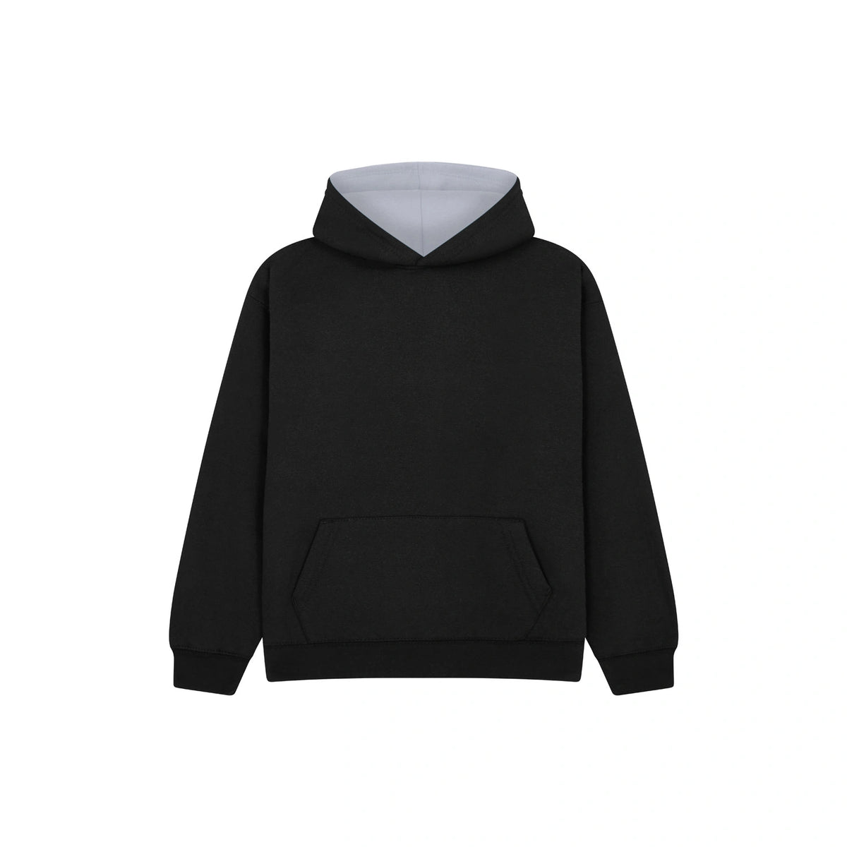 Cotton Ridge W73K Eclipse Premium kids contrast hoodie in Black / Grey, front view