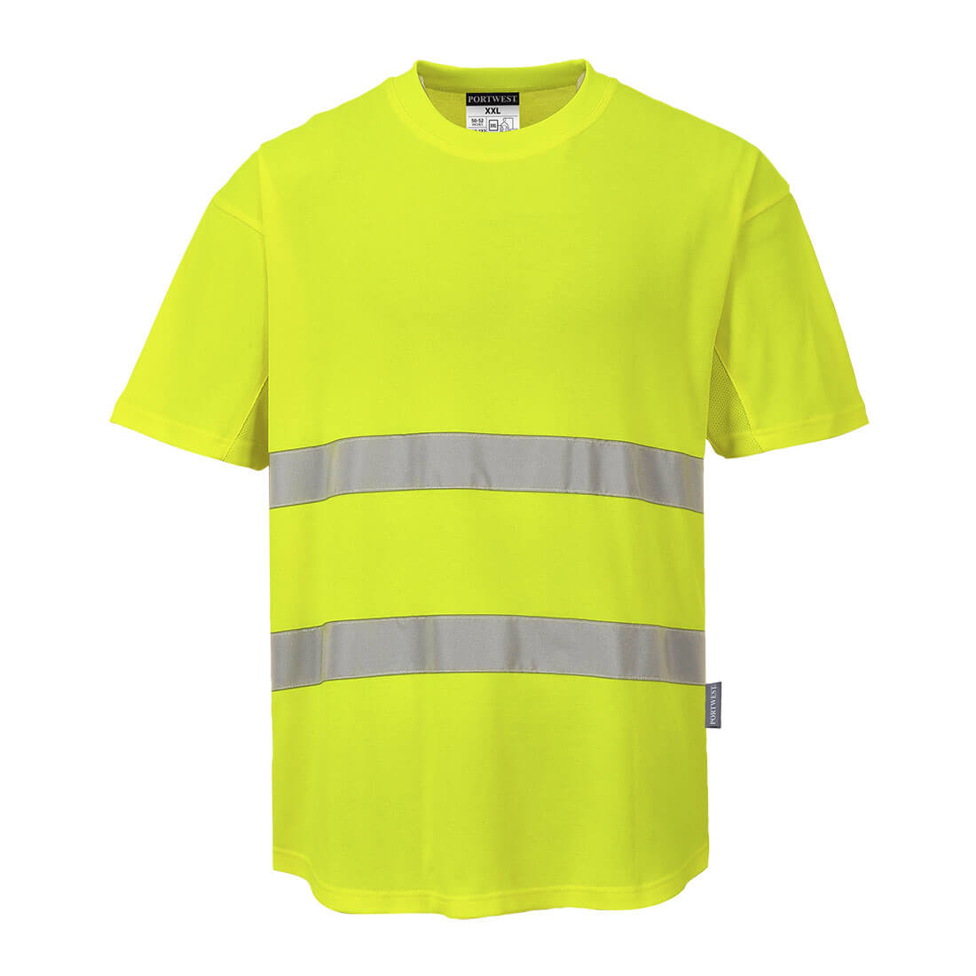 Portwest Hi-Vis Cotton Comfort Mesh Insert T-Shirt S/S in Yellow, image 2