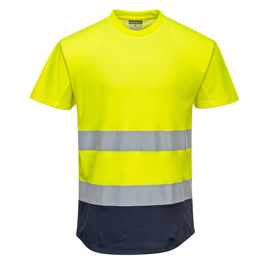 Portwest Hi-Vis Contrast Mesh Insert T-Shirt S/S in Yellow/Navy, image 2