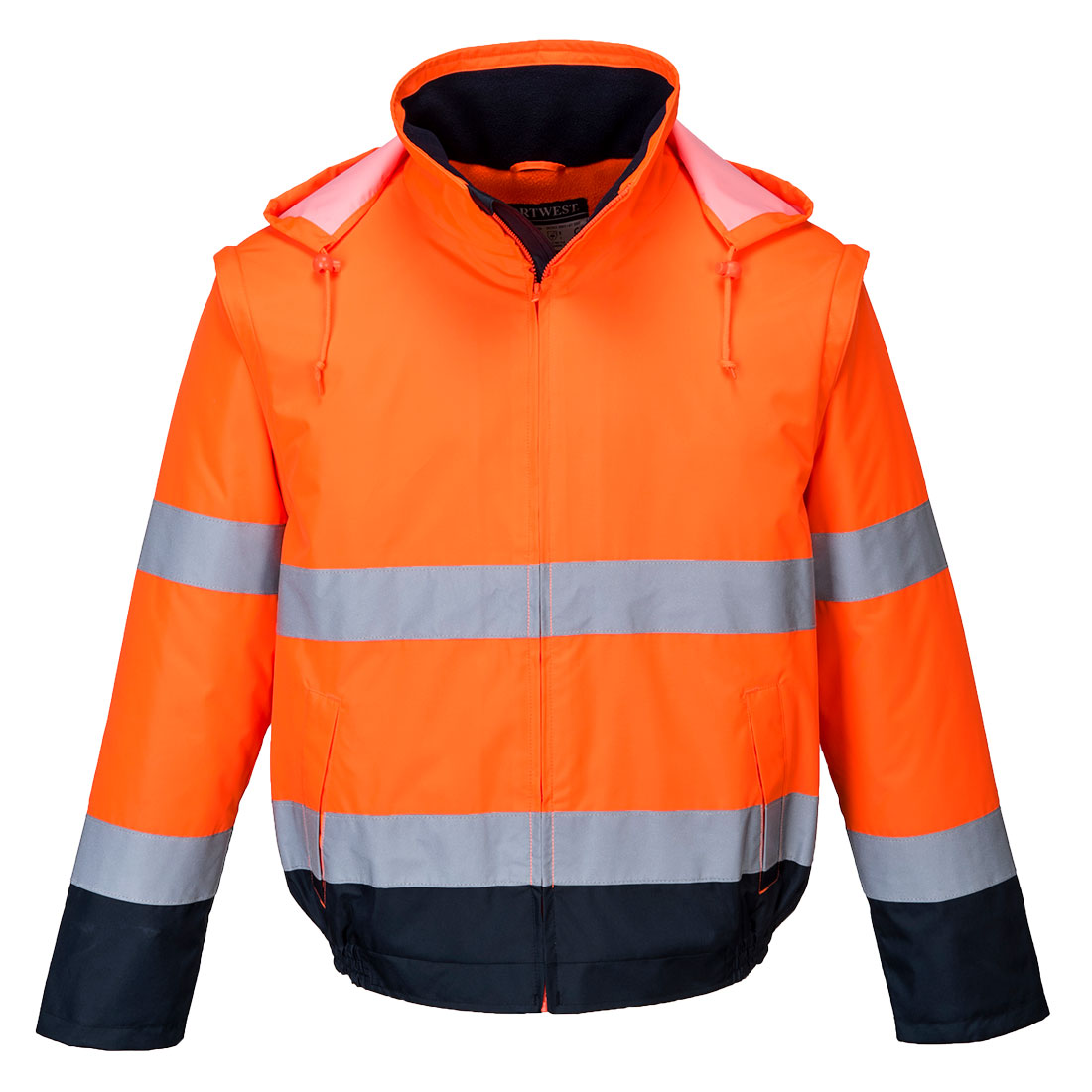 Portwest Hi-Vis 2-in-1 Contrast Essential Lite Bomber Jacket in Orange/Navy, main product image