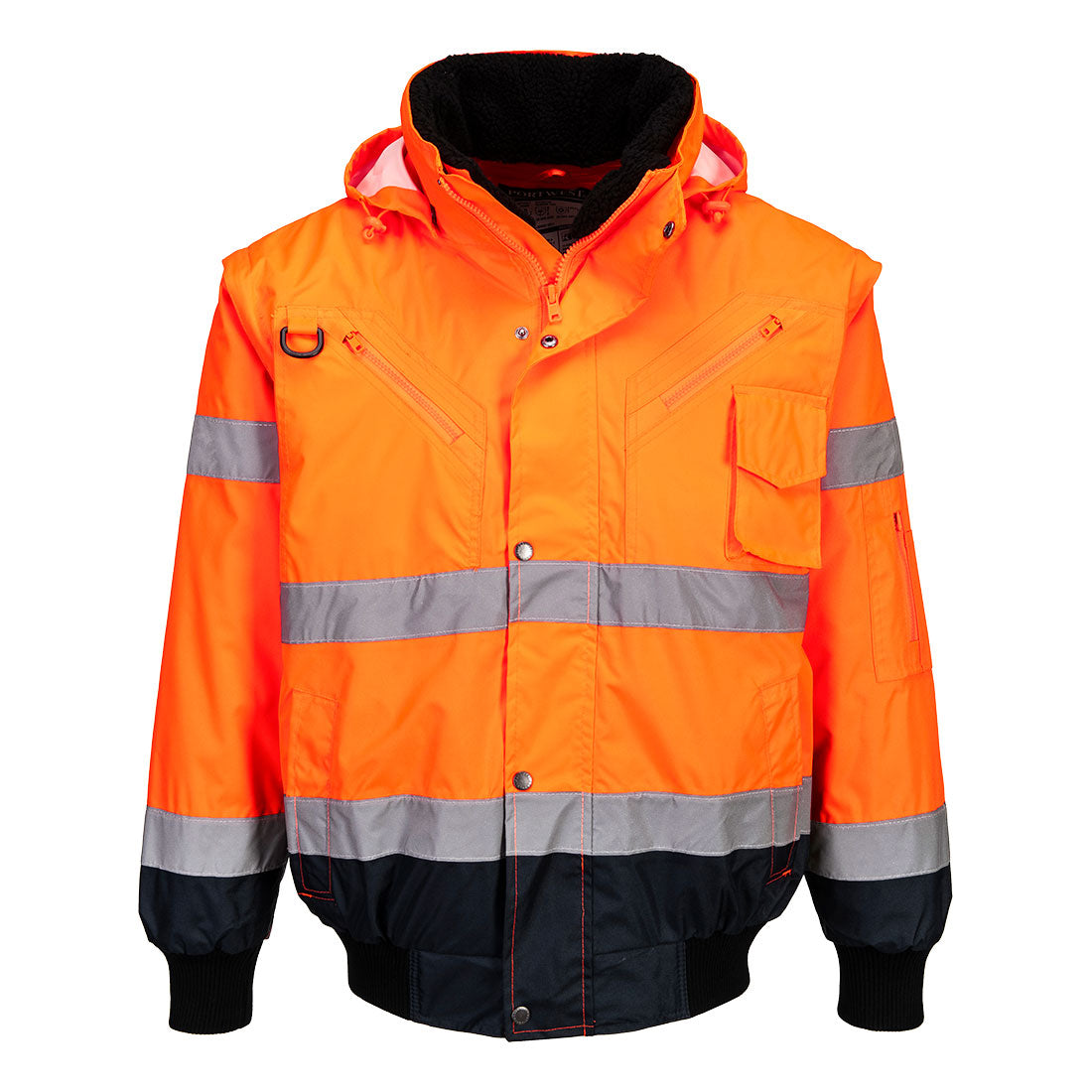 Portwest Hi-Vis 3-in-1 Contrast Bomber Jacket in Orange/Navy, main product image