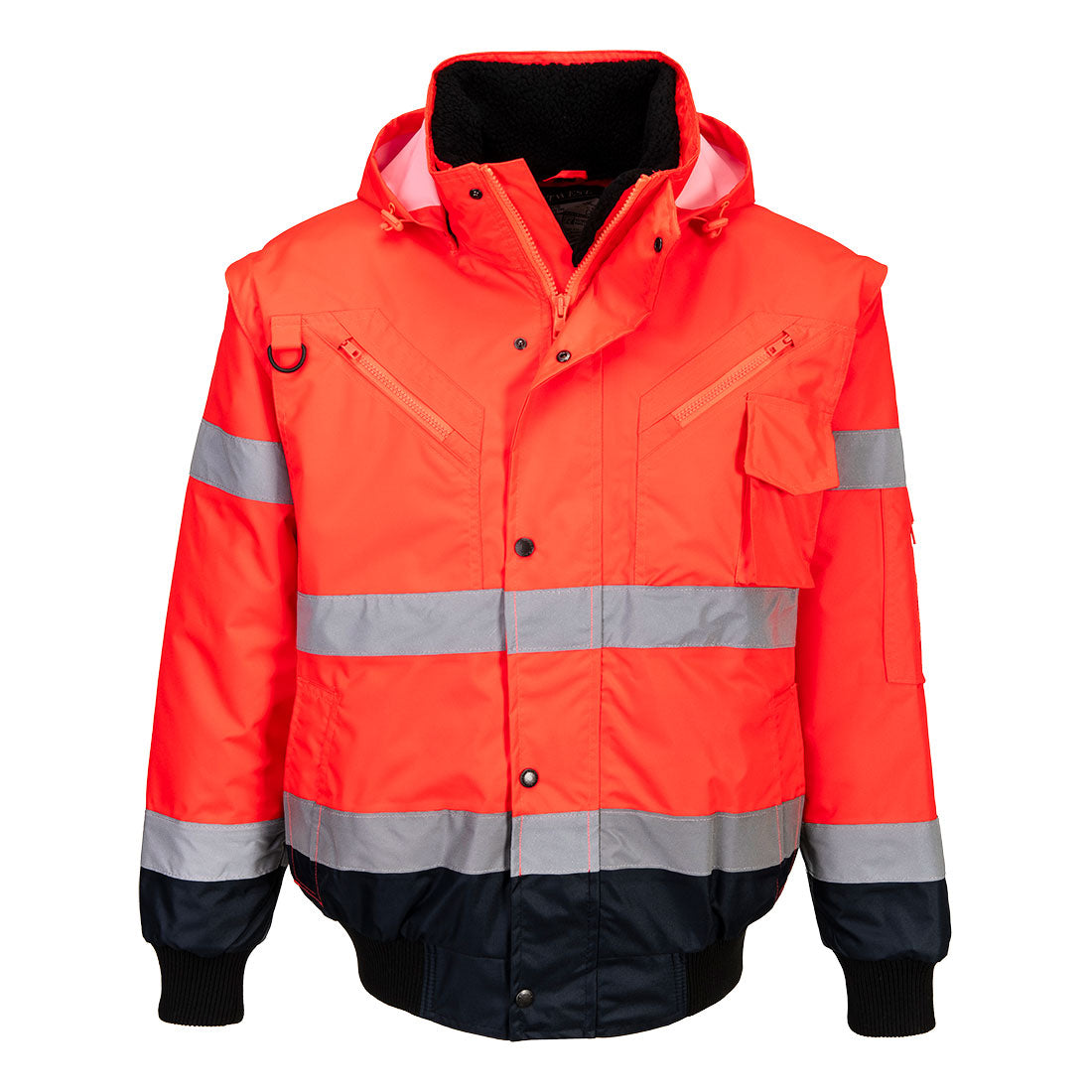 Portwest Hi-Vis 3-in-1 Contrast Bomber Jacket in Red/Navy, image 2