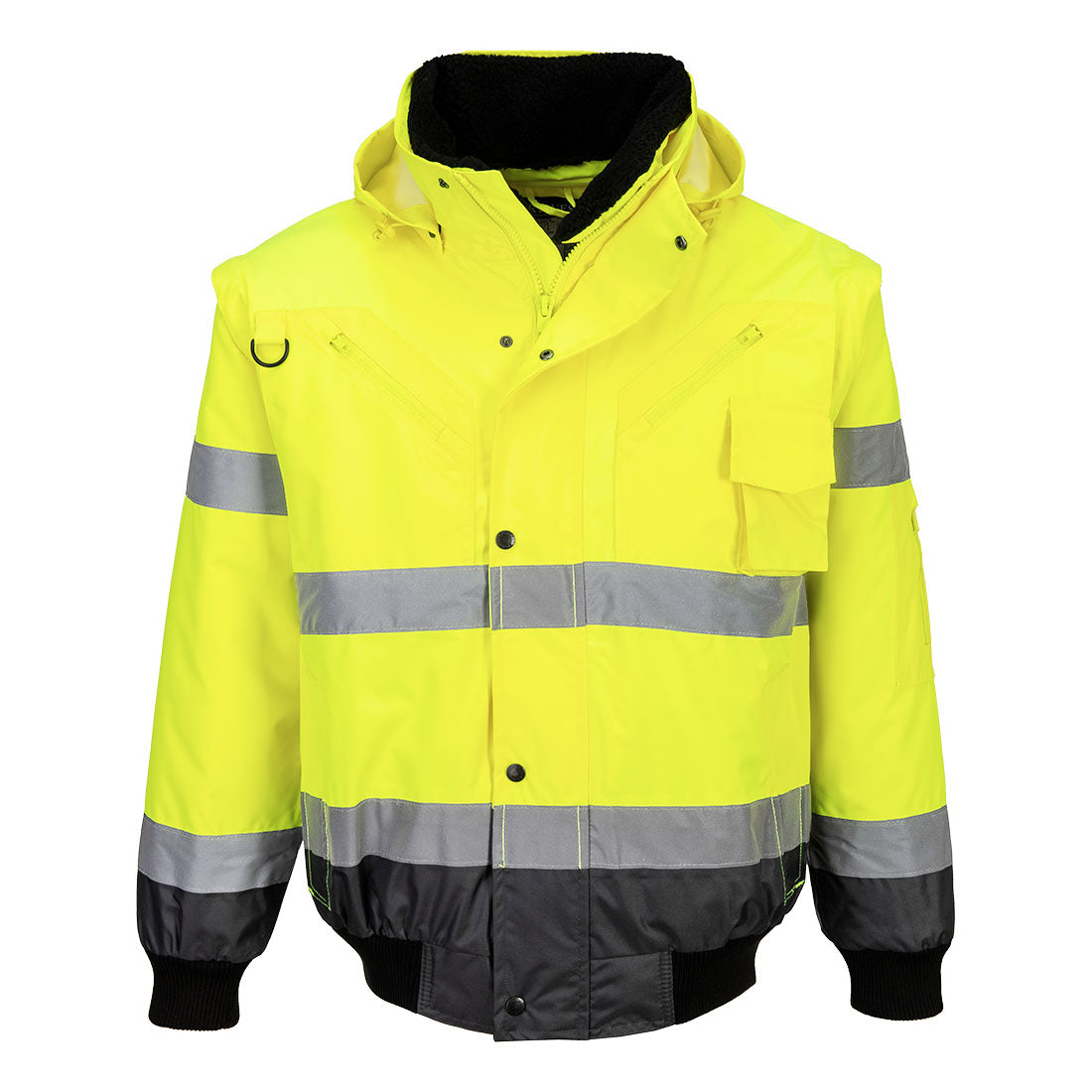Portwest Hi-Vis 3-in-1 Contrast Bomber Jacket in Yellow/Grey, image 4