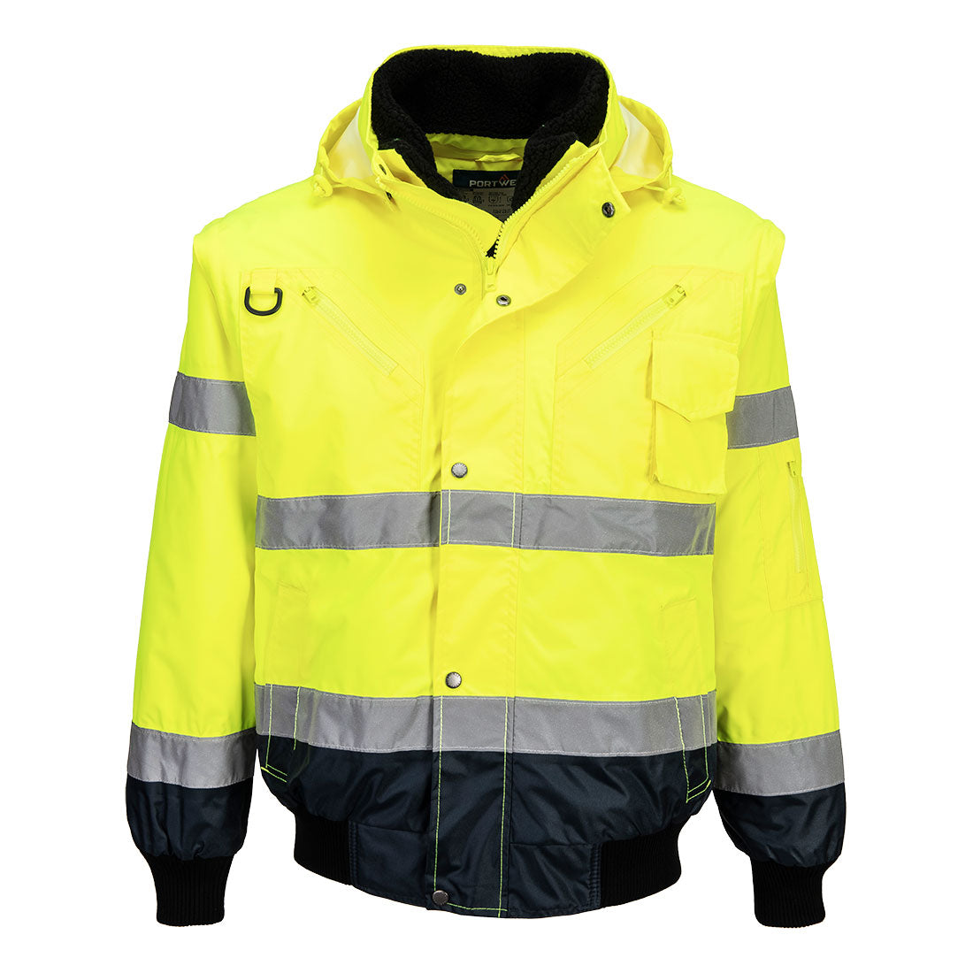 Portwest Hi-Vis 3-in-1 Contrast Bomber Jacket in Yellow/Navy, image 5
