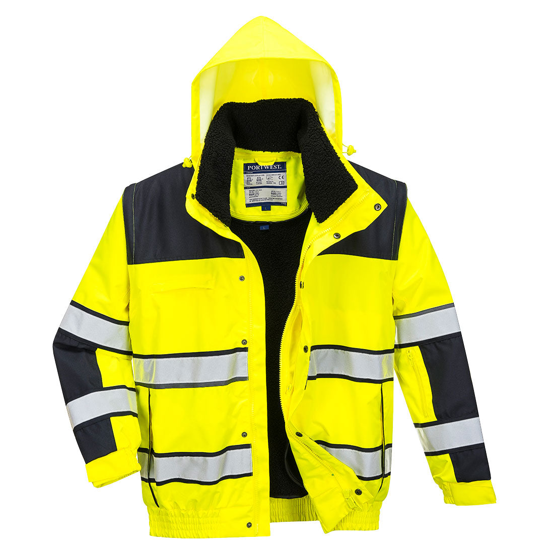 Portwest Hi-Vis 3-in-1 Contrast Winter Bomber Jacket in Yellow/Black, image 2